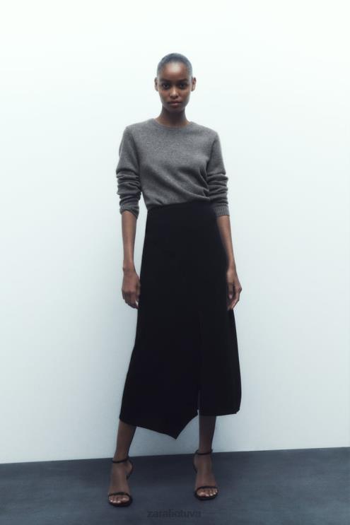 moterys Zara asimetriškas midi sijonas juodas apranga 4N488664