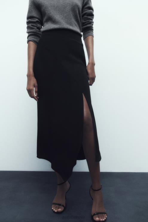 moterys Zara asimetriškas midi sijonas juodas apranga 4N488664