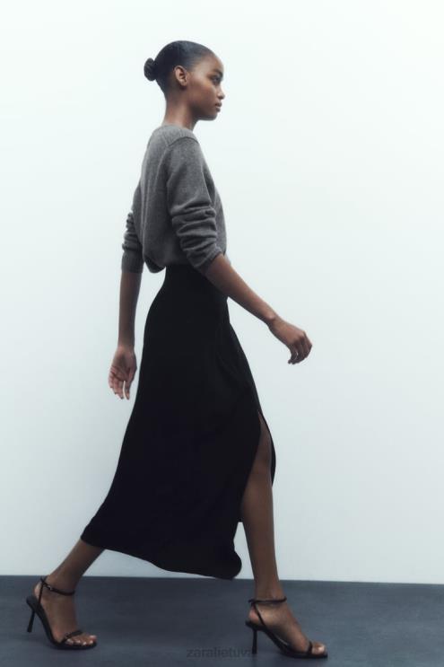 moterys Zara asimetriškas midi sijonas juodas apranga 4N488664