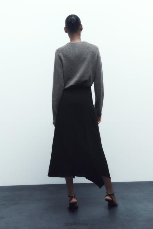 moterys Zara asimetriškas midi sijonas juodas apranga 4N488664