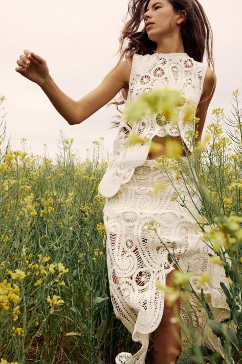 moterys Zara asimetriškas nertas sijonas šiaudų apranga 4N488669