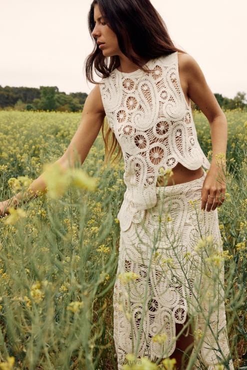 moterys Zara asimetriškas nertas sijonas šiaudų apranga 4N488669