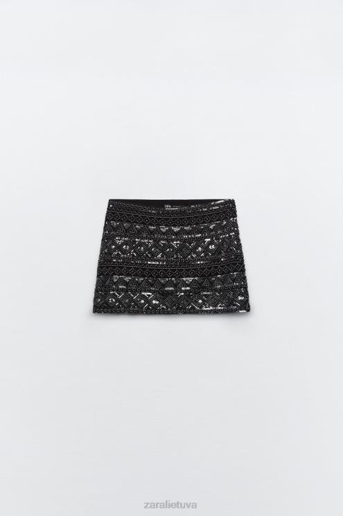 moterys Zara blizgus mini sijonas juodas apranga 4N488725