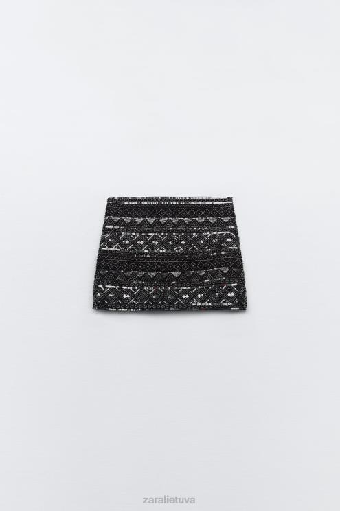 moterys Zara blizgus mini sijonas juodas apranga 4N488725