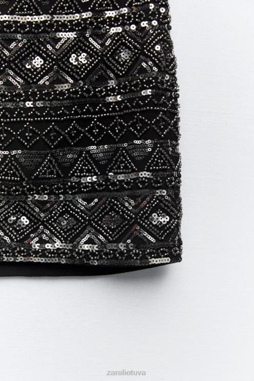 moterys Zara blizgus mini sijonas juodas apranga 4N488725