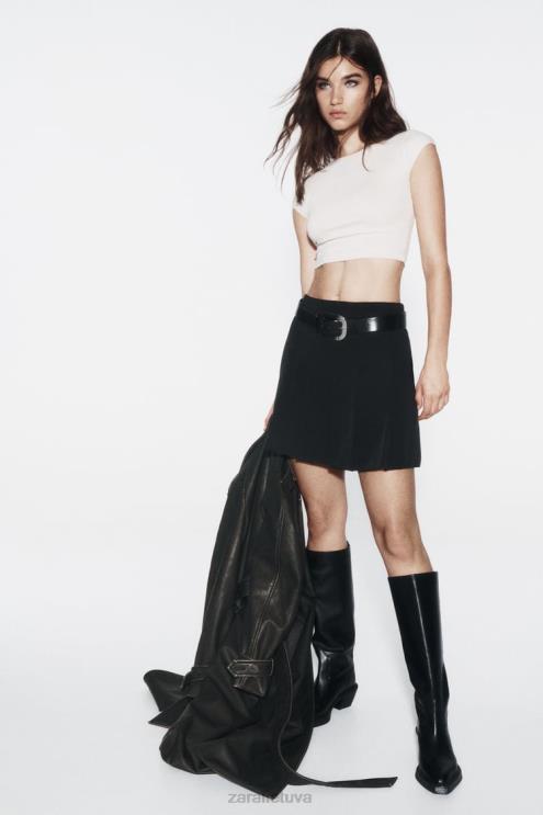 moterys Zara dėžutės klostuotas mini sijonas juodas apranga 4N488659