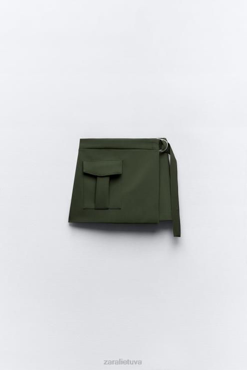 moterys Zara diržinis krovininis skortas tamsi chaki apranga 4N488542