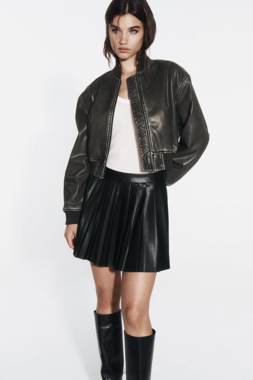 moterys Zara dirbtinės odos mini sijonas juodas apranga 4N488639