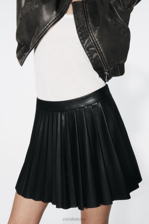 moterys Zara dirbtinės odos mini sijonas juodas apranga 4N488639