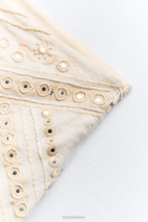 moterys Zara išsiuvinėtas mini sijonas ekru apranga 4N488711