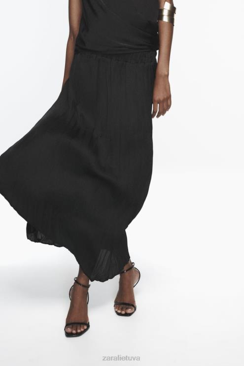 moterys Zara ilgas raukšlių efekto sijonas juodas apranga 4N488694