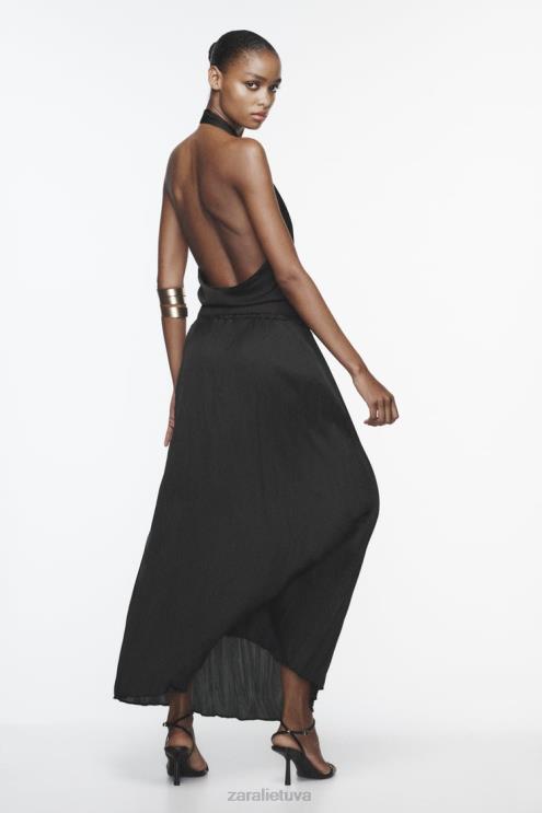 moterys Zara ilgas raukšlių efekto sijonas juodas apranga 4N488694
