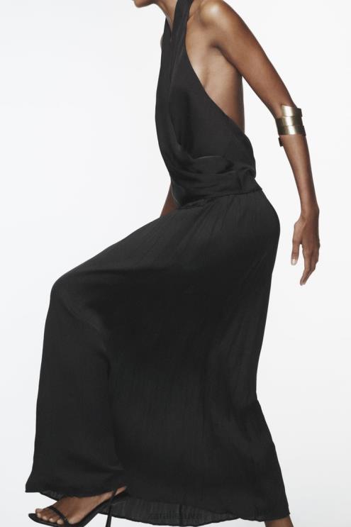 moterys Zara ilgas raukšlių efekto sijonas juodas apranga 4N488694