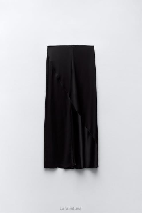 moterys Zara ilgas satino efekto sijonas ribotas leidimas juodas apranga 4N488660