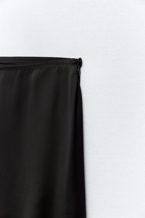 moterys Zara ilgas satino efekto sijonas ribotas leidimas juodas apranga 4N488660