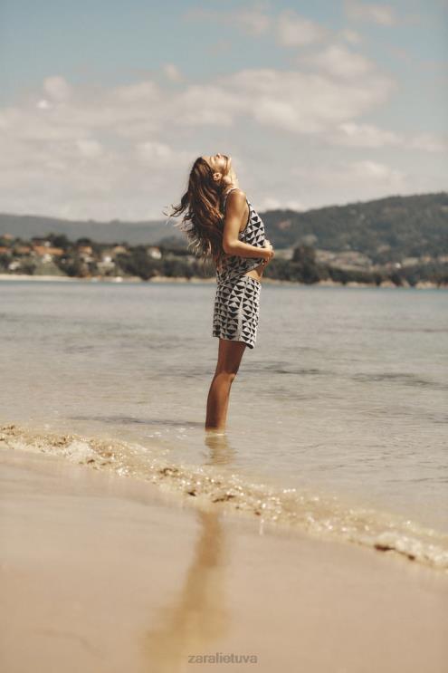 moterys Zara karoliukais puoštas mini sijonas juoda balta apranga 4N488712