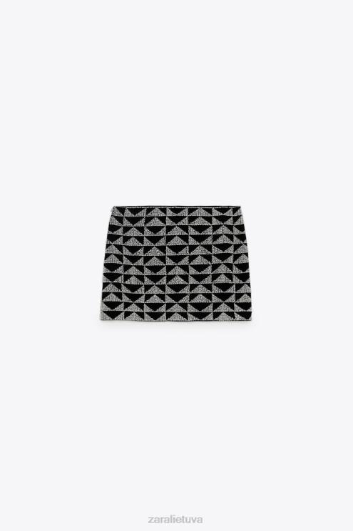 moterys Zara karoliukais puoštas mini sijonas juoda balta apranga 4N488712