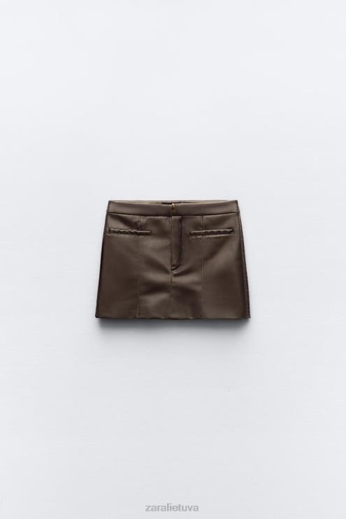 moterys Zara kišeninis dirbtinės odos sijonas anglis apranga 4N488647