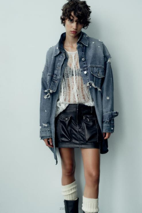 moterys Zara kišeninis dirbtinės odos sijonas juodas apranga 4N488662