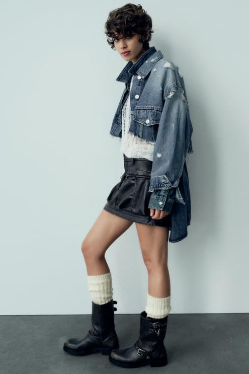 moterys Zara kišeninis dirbtinės odos sijonas juodas apranga 4N488662