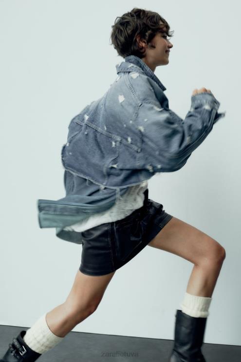 moterys Zara kišeninis dirbtinės odos sijonas juodas apranga 4N488662