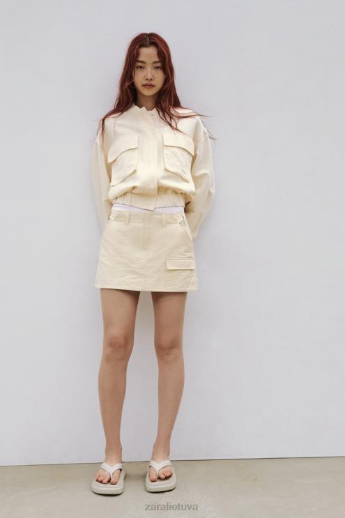 moterys Zara kišeninis šortas smėlio spalvos apranga 4N488614