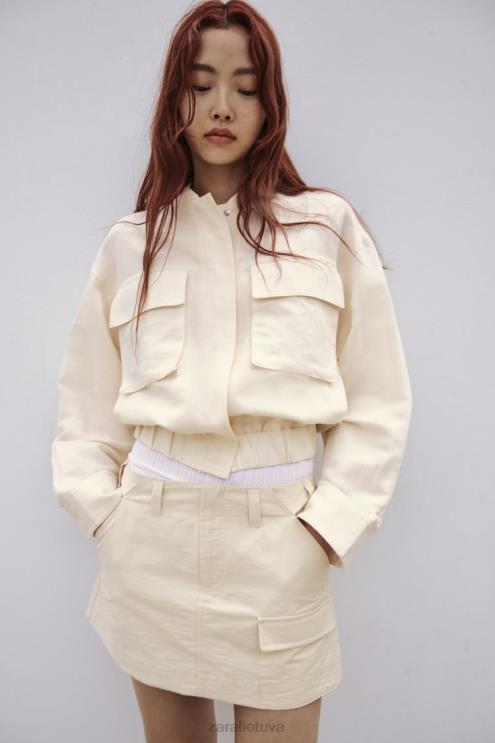 moterys Zara kišeninis šortas smėlio spalvos apranga 4N488614