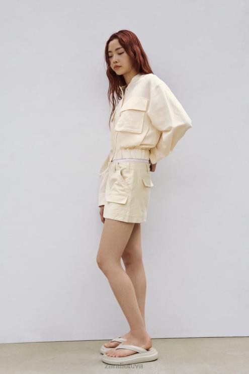 moterys Zara kišeninis šortas smėlio spalvos apranga 4N488614