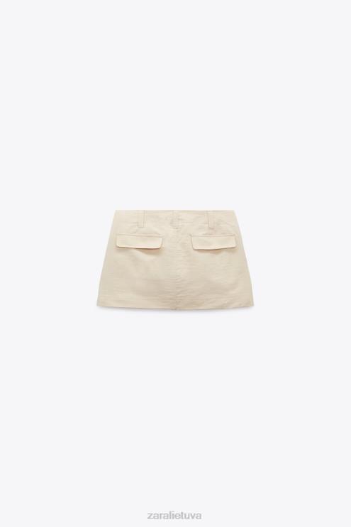 moterys Zara kišeninis šortas smėlio spalvos apranga 4N488614
