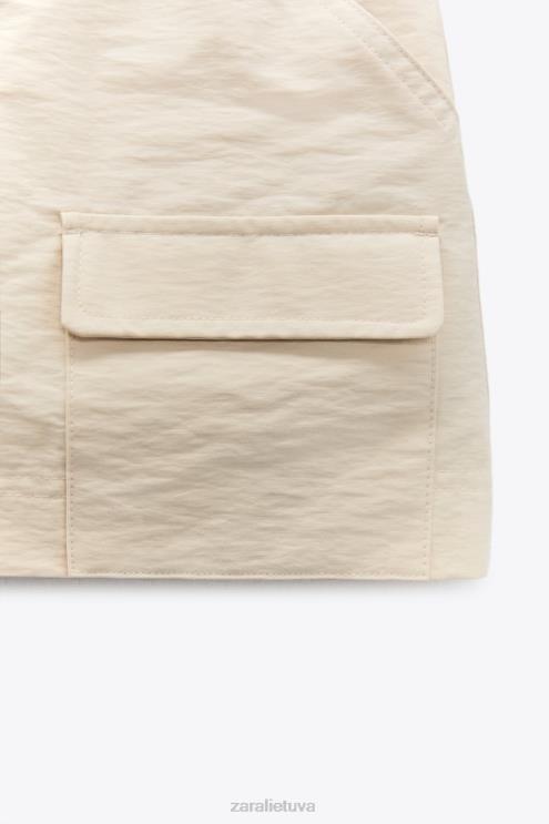 moterys Zara kišeninis šortas smėlio spalvos apranga 4N488614