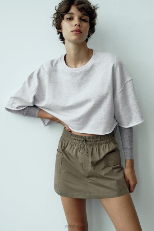 moterys Zara kišeninis šortas tamsi chaki apranga 4N488689