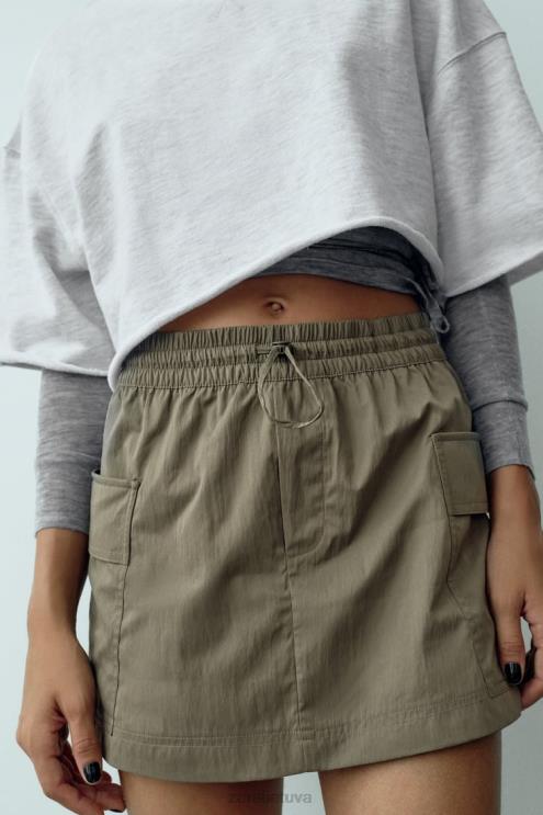 moterys Zara kišeninis šortas tamsi chaki apranga 4N488689