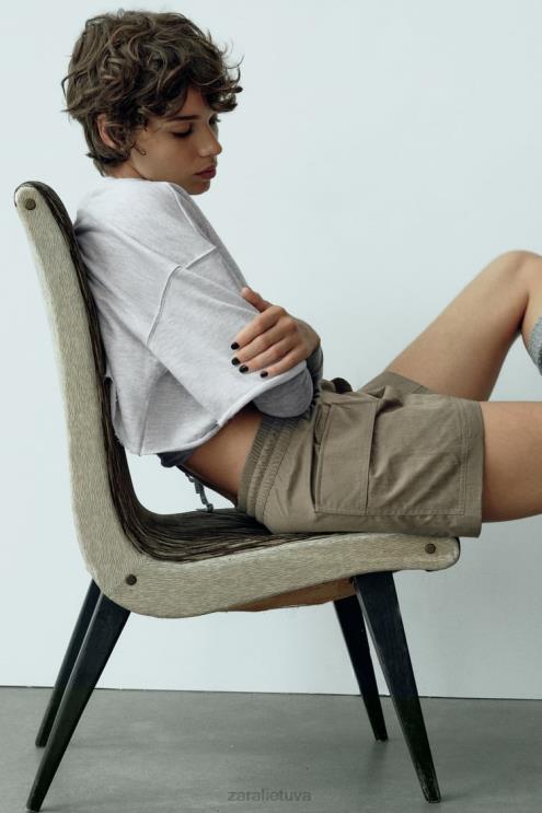 moterys Zara kišeninis šortas tamsi chaki apranga 4N488689