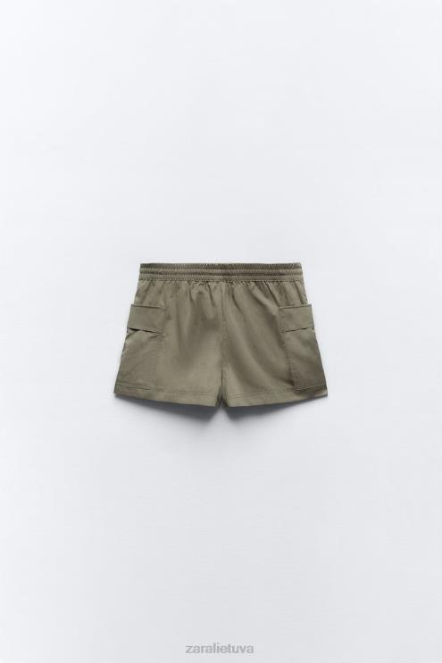 moterys Zara kišeninis šortas tamsi chaki apranga 4N488689