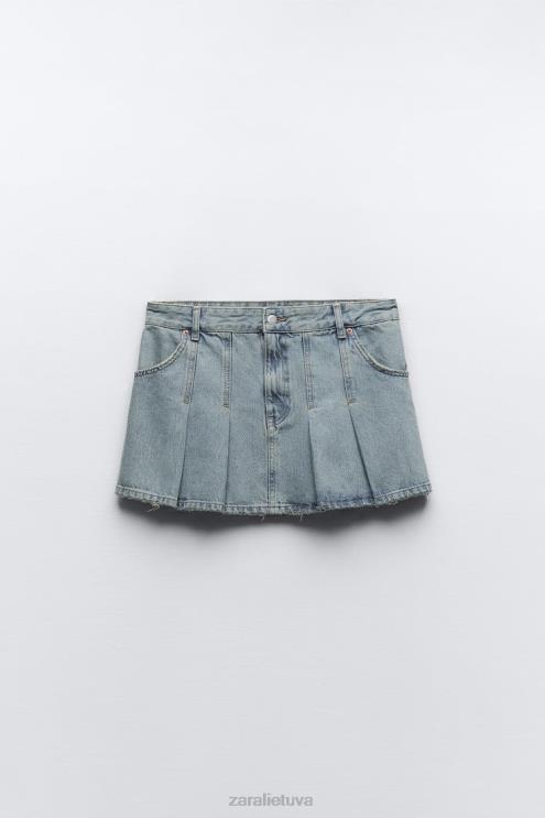 moterys Zara klostuotas TRF džinsinis sijonas mėlyna apranga 4N488716