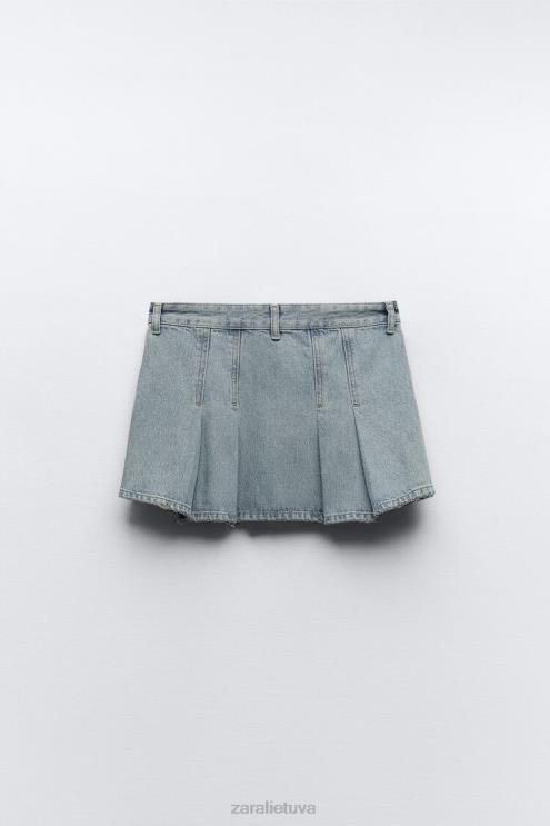 moterys Zara klostuotas TRF džinsinis sijonas mėlyna apranga 4N488716