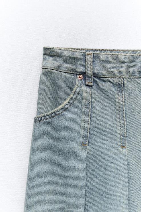 moterys Zara klostuotas TRF džinsinis sijonas mėlyna apranga 4N488716