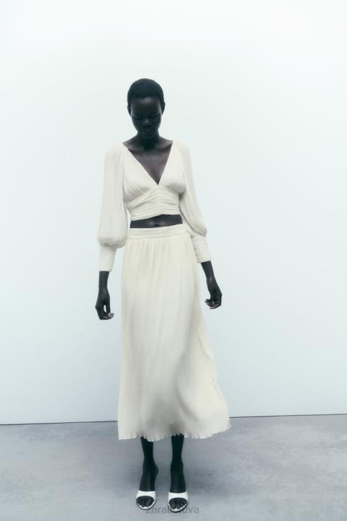 moterys Zara klostuotas midi sijonas austrių baltumo apranga 4N488700