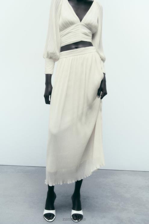 moterys Zara klostuotas midi sijonas austrių baltumo apranga 4N488700