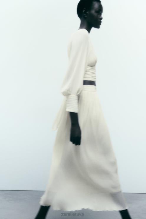 moterys Zara klostuotas midi sijonas austrių baltumo apranga 4N488700