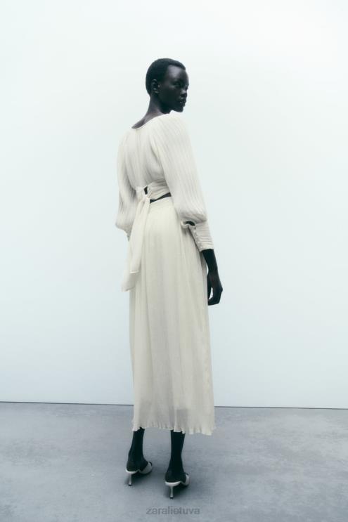 moterys Zara klostuotas midi sijonas austrių baltumo apranga 4N488700