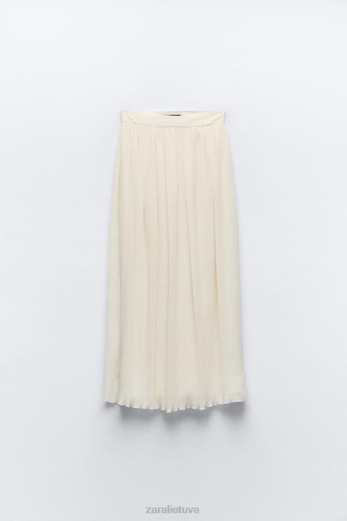 moterys Zara klostuotas midi sijonas austrių baltumo apranga 4N488700