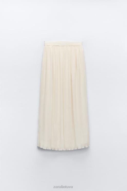 moterys Zara klostuotas midi sijonas austrių baltumo apranga 4N488700