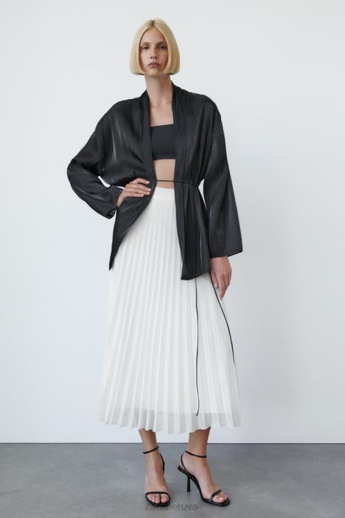 moterys Zara klostuotas midi sijonas baltas apranga 4N488672