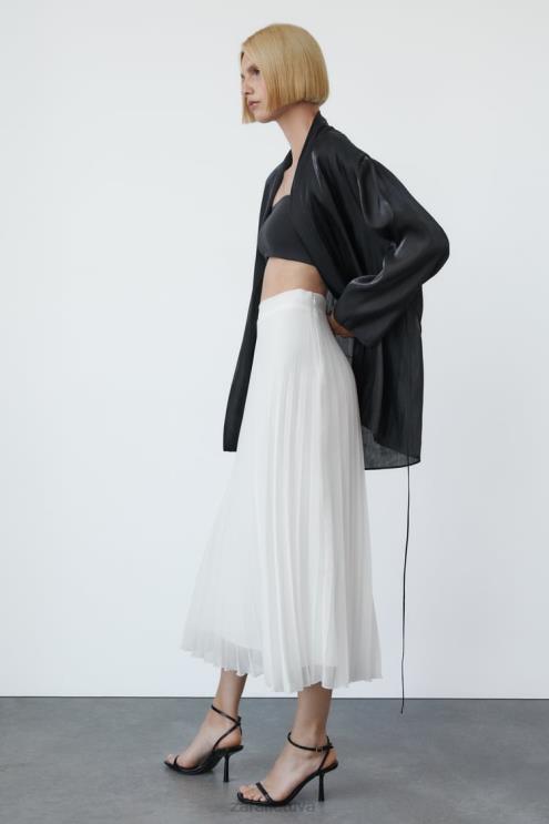 moterys Zara klostuotas midi sijonas baltas apranga 4N488672