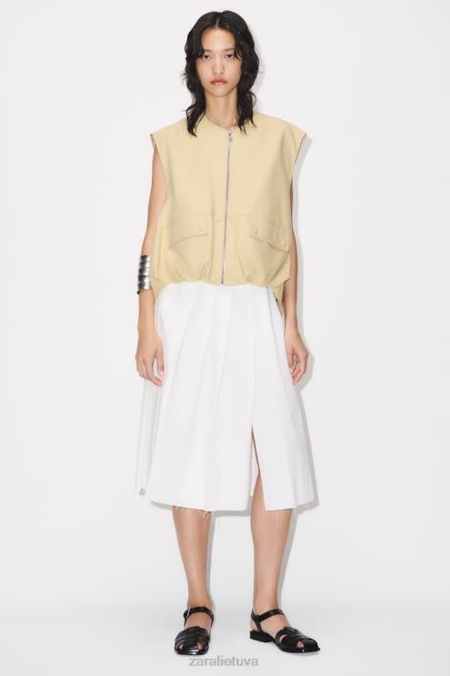 moterys Zara klostuotas midi sijonas ekru apranga 4N488718