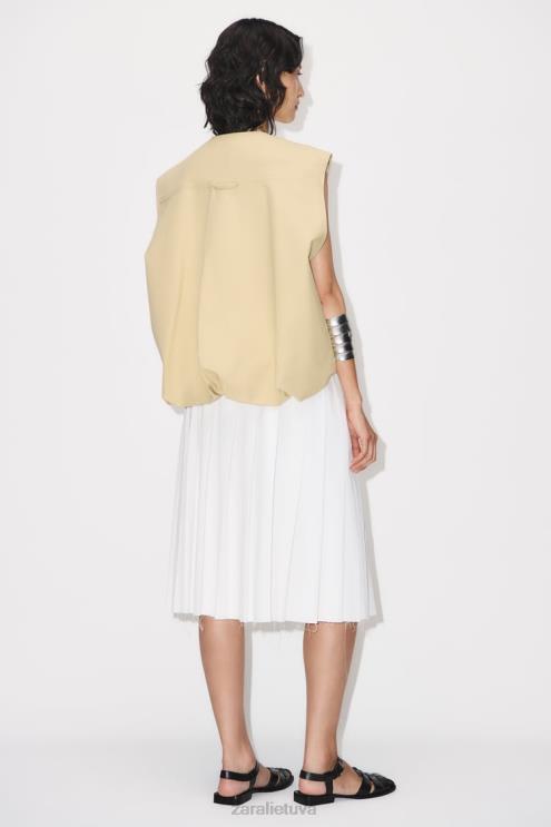 moterys Zara klostuotas midi sijonas ekru apranga 4N488718