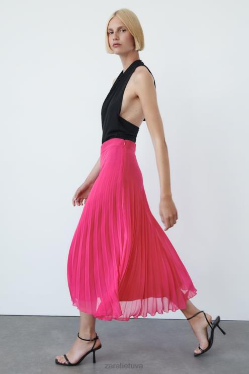 moterys Zara klostuotas midi sijonas fuksija apranga 4N488697