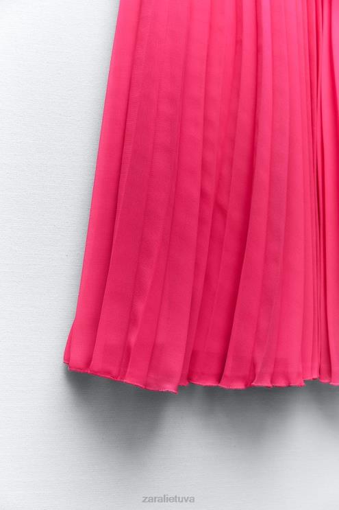 moterys Zara klostuotas midi sijonas fuksija apranga 4N488697