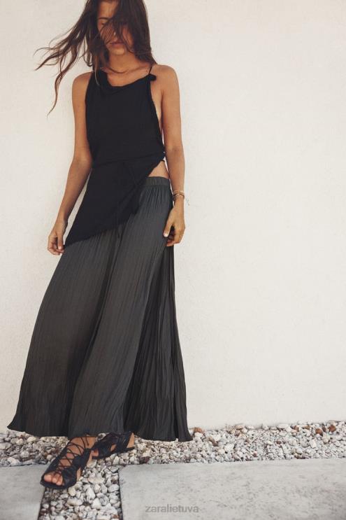 moterys Zara klostuotas midi sijonas pilka apranga 4N488657